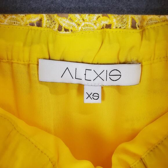 Alexis Yellow Silk Lace Mini Dress XS Off Shoulder Floral Fairy Coquette Kawaii - Picture 4 of 16